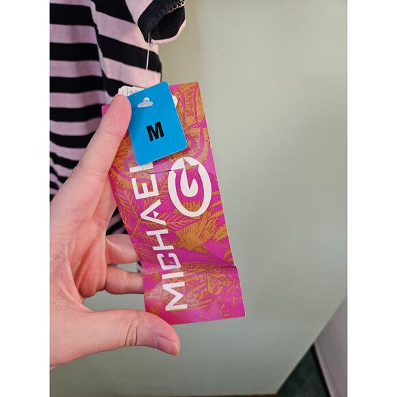 NEW VINTAGE Michael G 90s Striped Tee w/ Small Hole Defect ~ Medium Made in USA - Picture 11 of 14